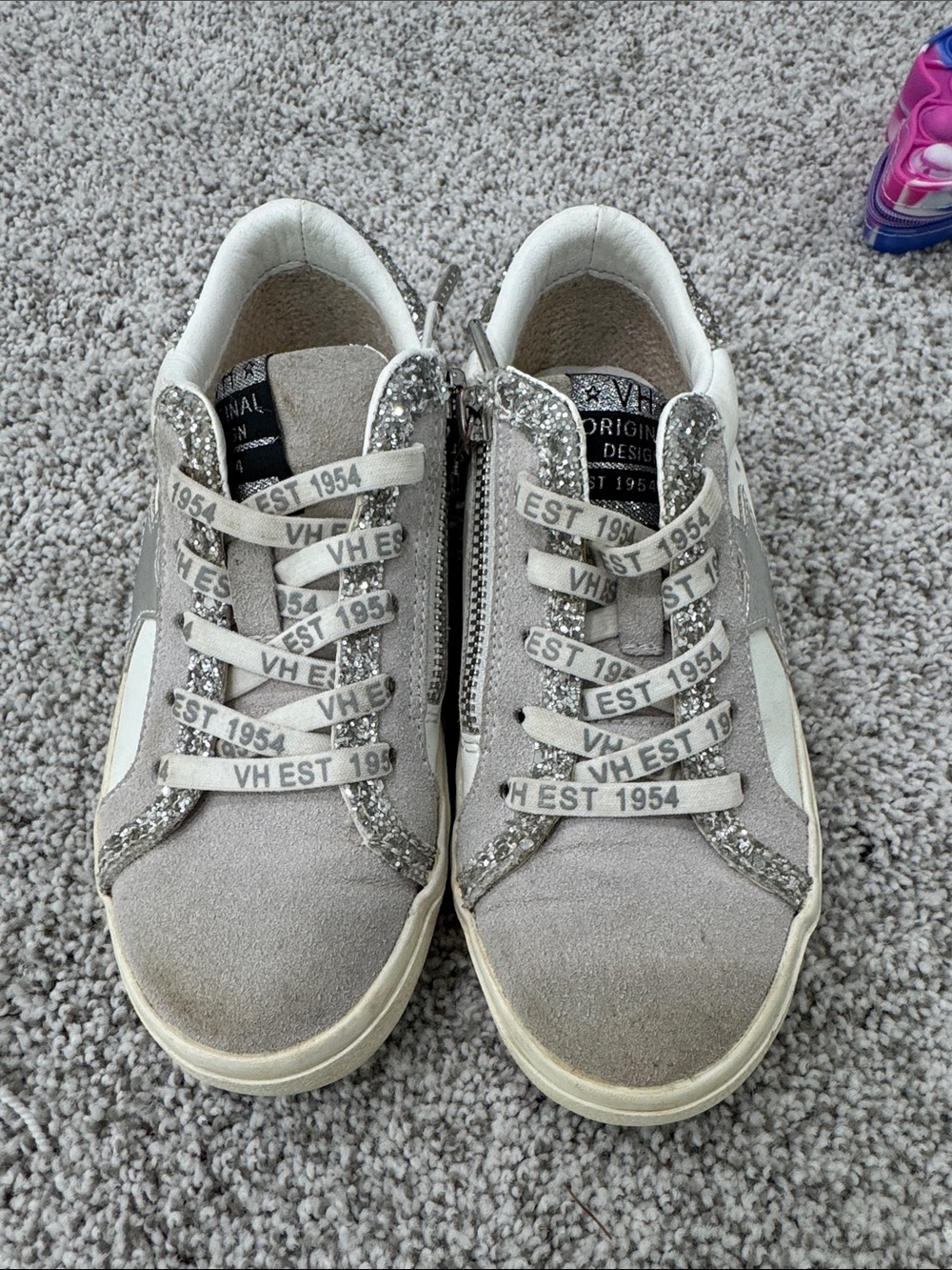 Vintage Havana Kids Light Gray Glitter Lace-Up Sneakers